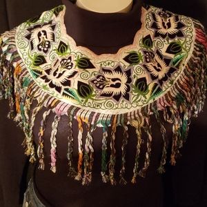 Embroidered Guatemalan Huipil Finged Cape